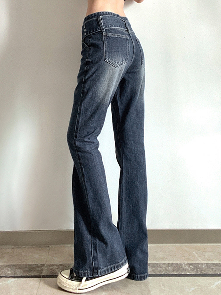 Vintage Washed Flared Denim Jeans