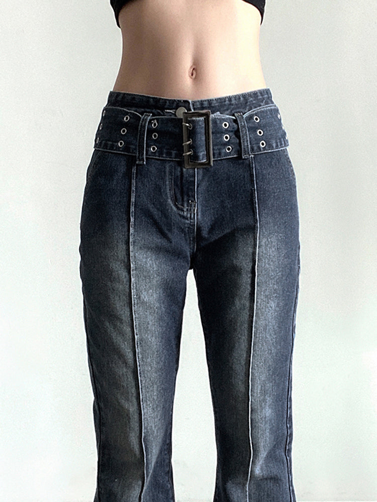 Vintage Washed Flared Denim Jeans