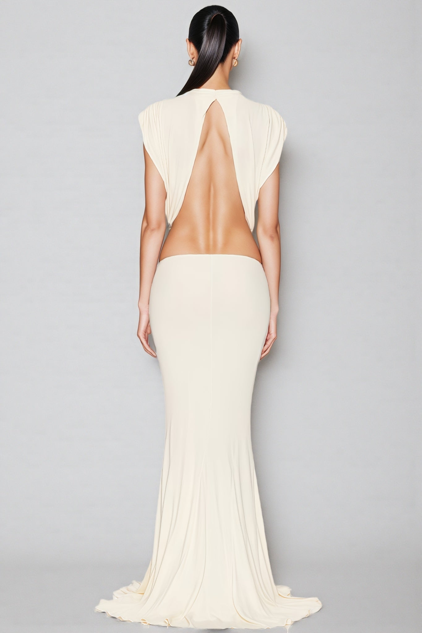 Gaelyra White Backless Satin Pleated Maxi Dress - View 4