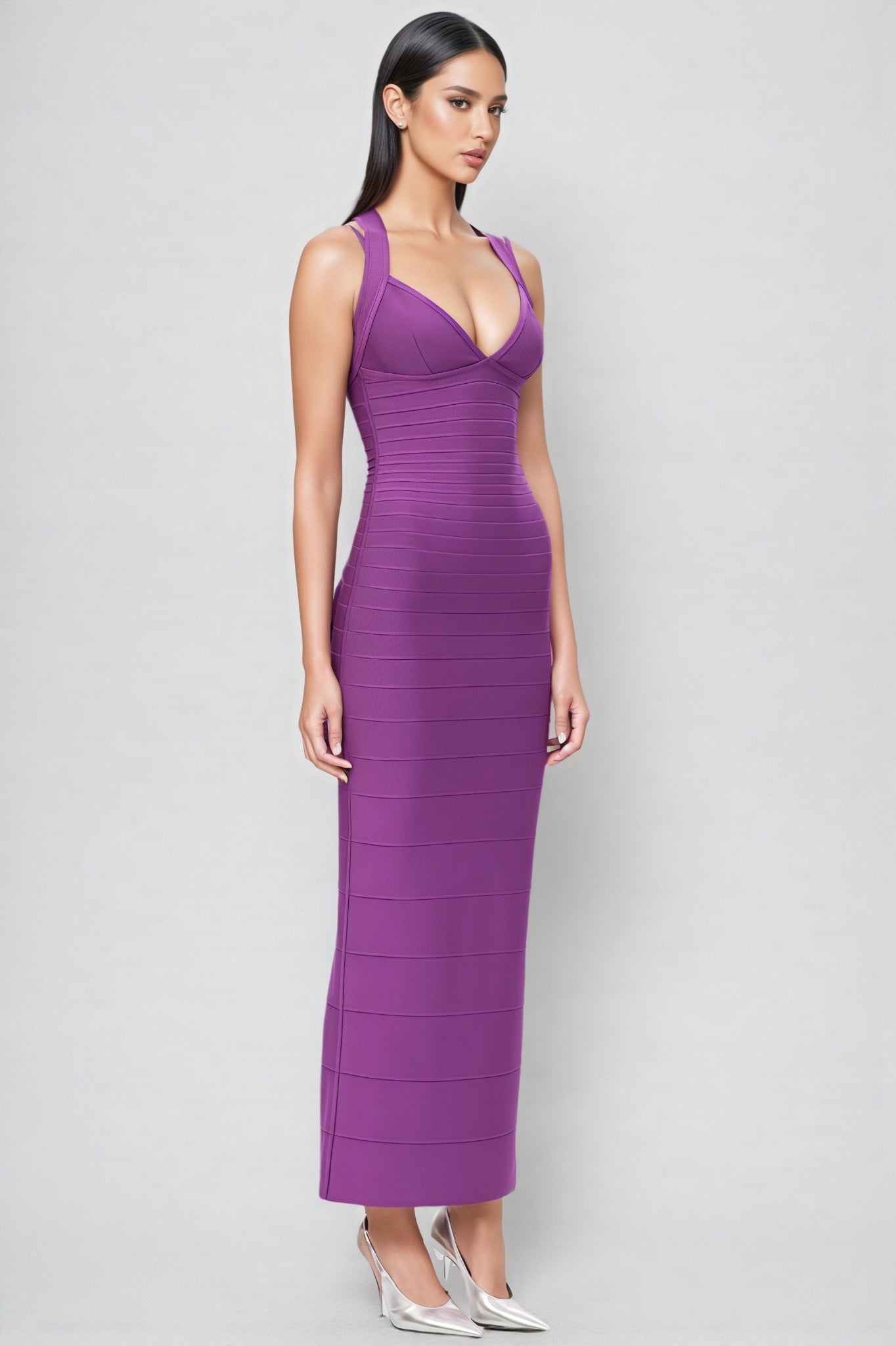 Katrina Purple Bandage Wrap Maxi Dress - View 2