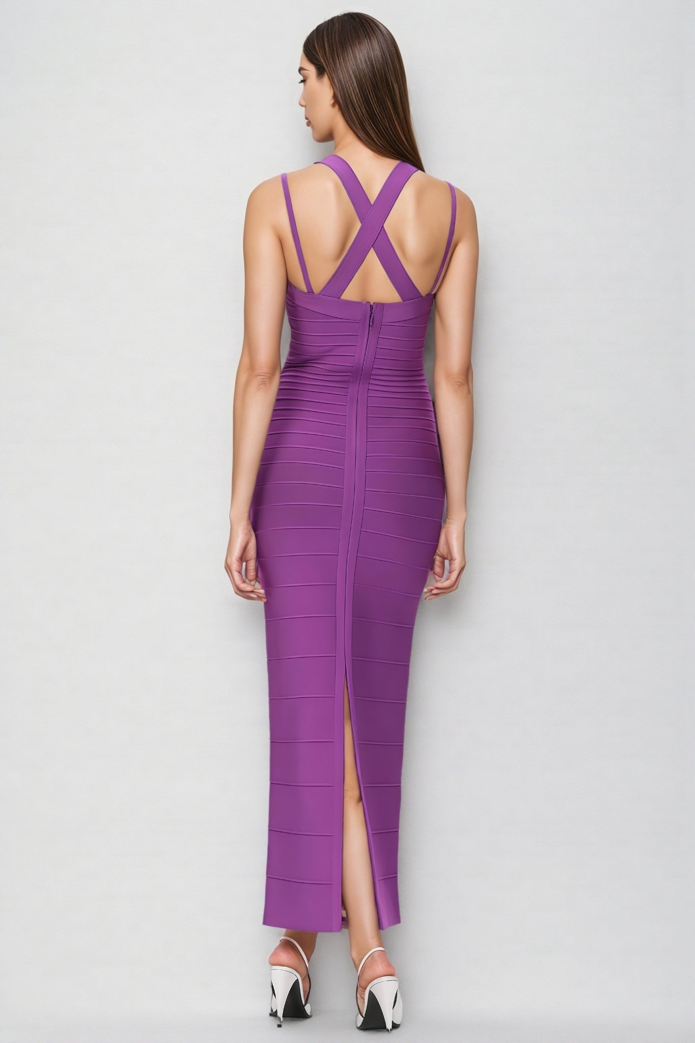 Katrina Purple Bandage Wrap Maxi Dress - View 4