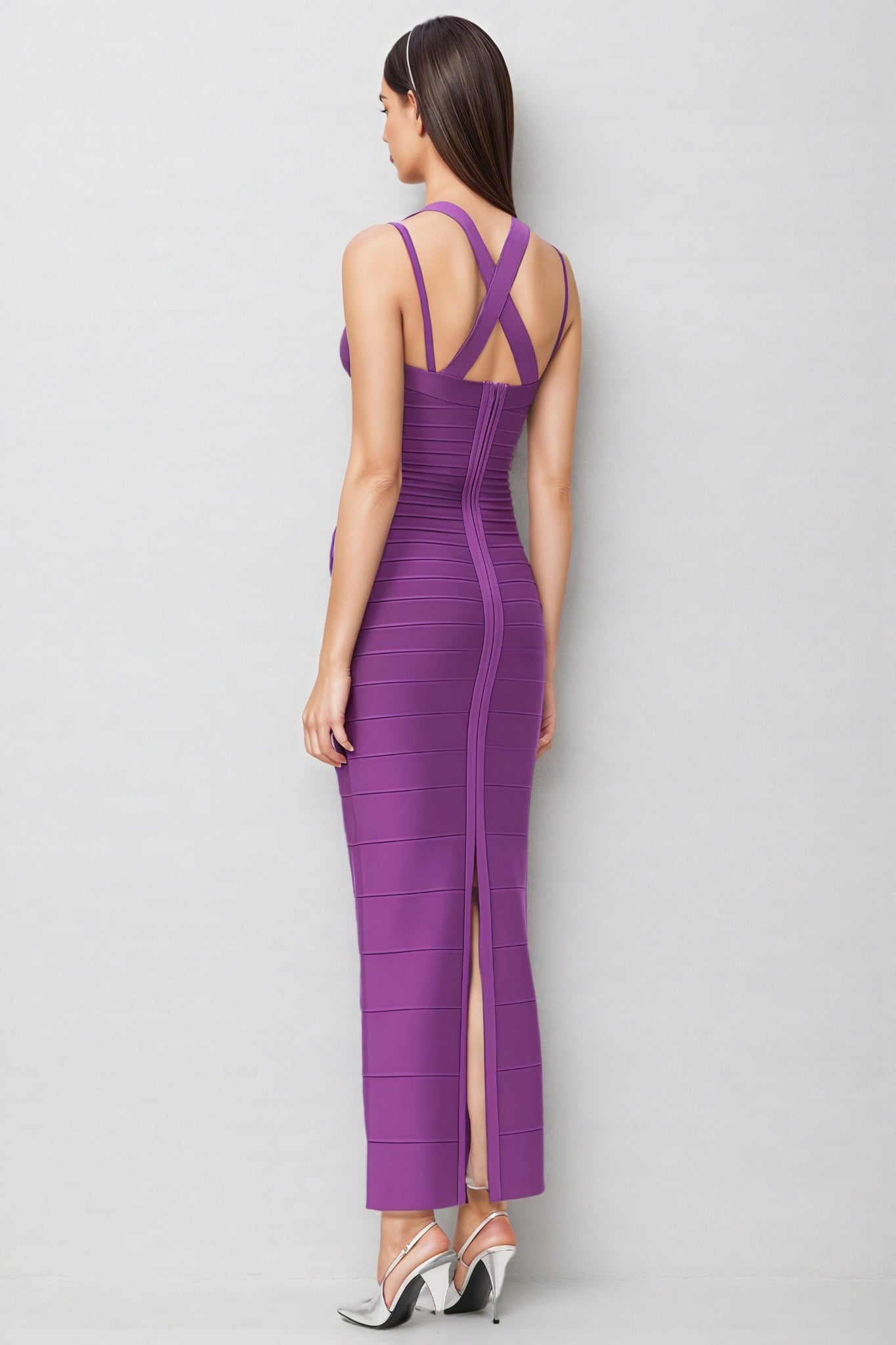 Katrina Purple Bandage Wrap Maxi Dress - View 3