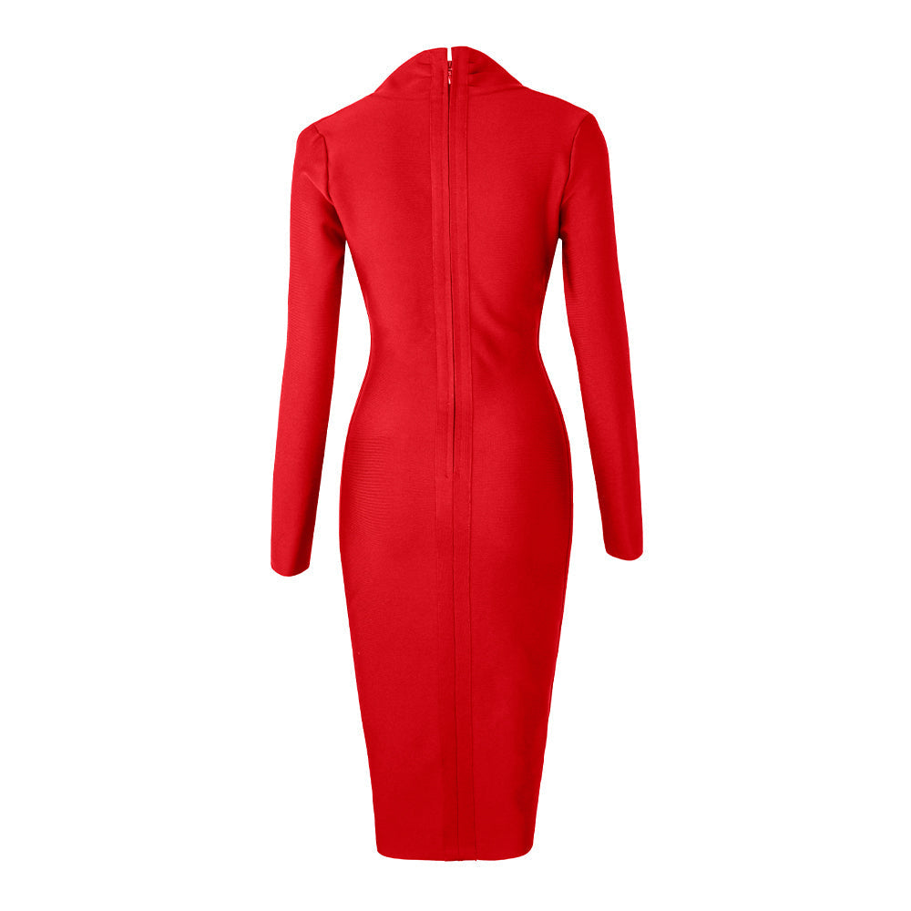Full Gown Celebrity Club Gown - V Bodycon Warm-Season Deep Bandage Evening Neck With For Sleeves Party