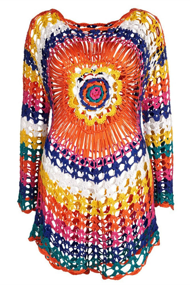 Colorful Knitted Cover Up Beach Dress