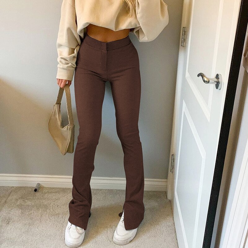 Mojoyce Women's Solid High Waist Stretchy Leggings Skinny Sexy Split Out Long Trousers Casual Sport Pants Streetwear Autumn