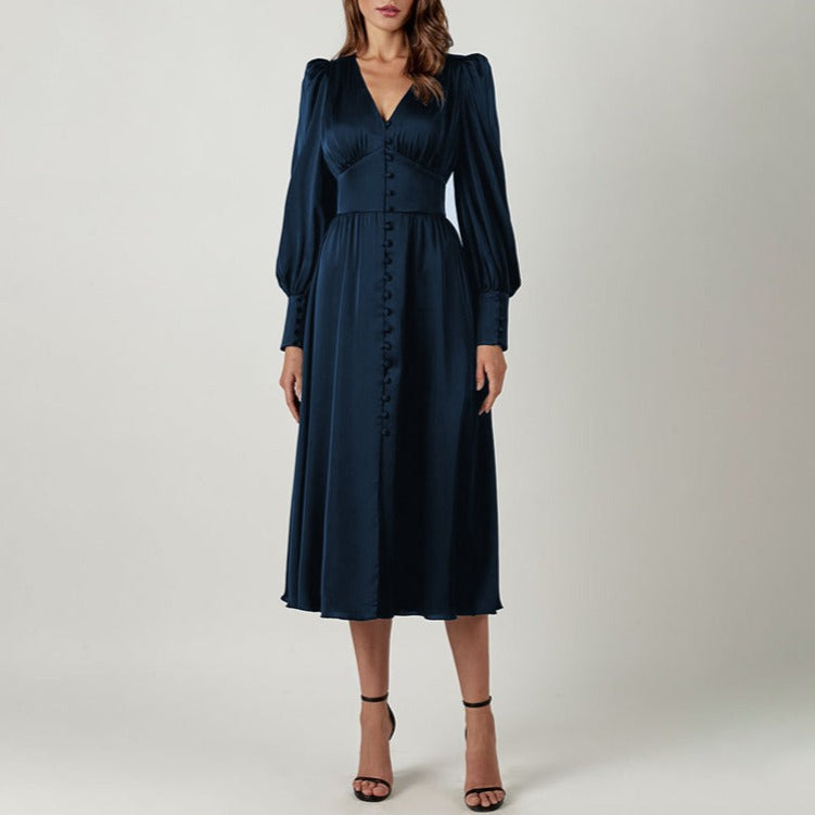 Persia Refined Slit Satin Midi Dress for Women Smart Casual Outfit