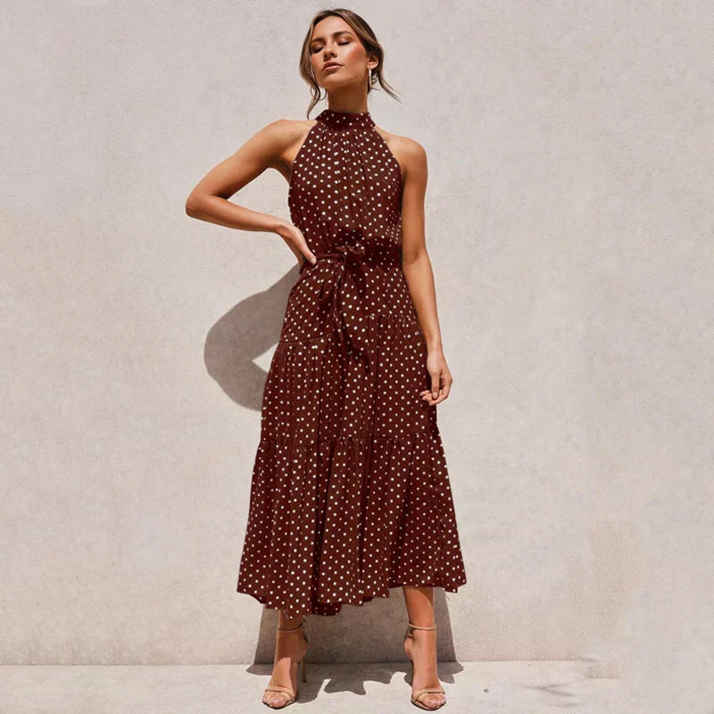 Halter Neck Polka Dot A-Line Mini Dress