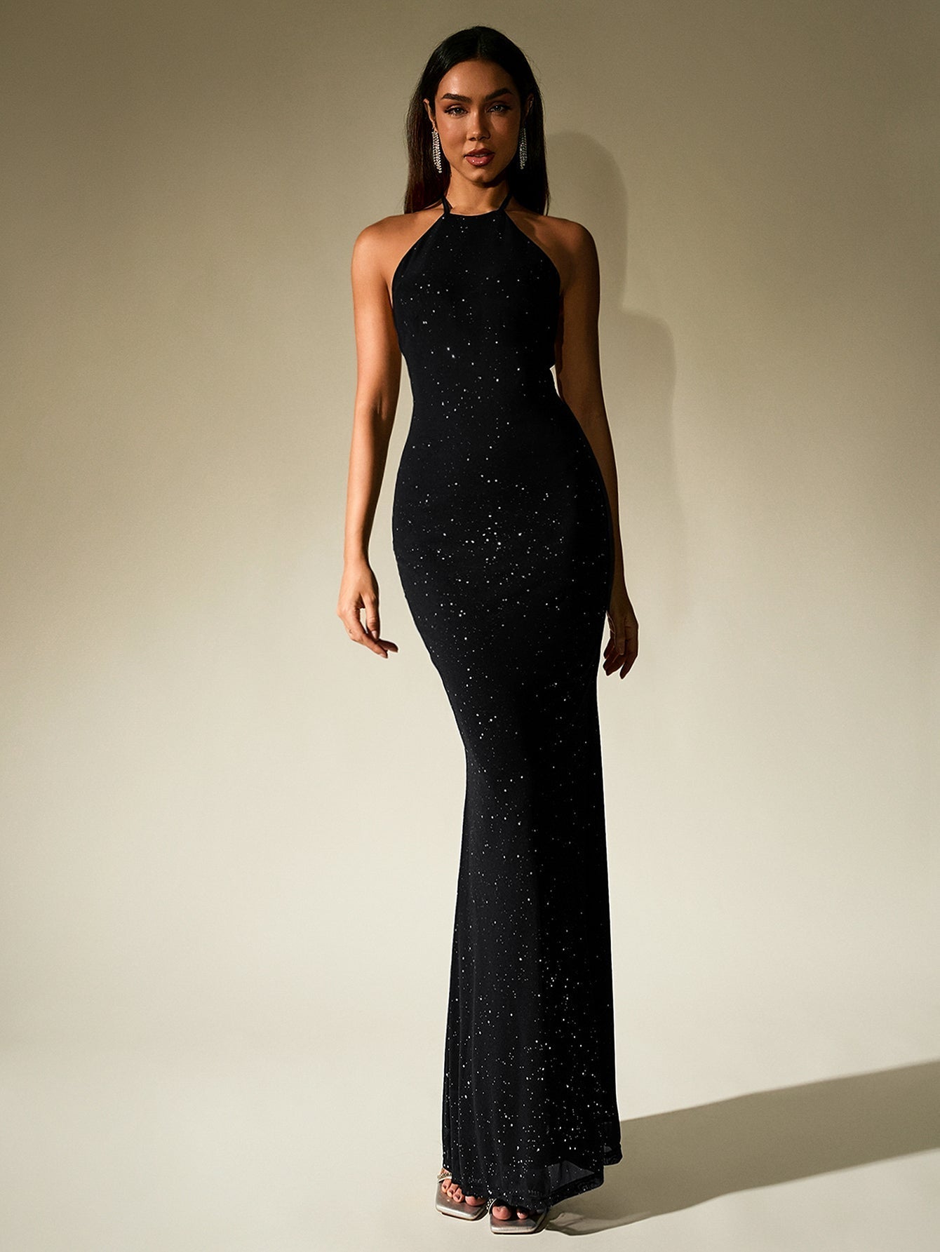 Sequin Halter Neck Backless Mermaid Maxi Gown