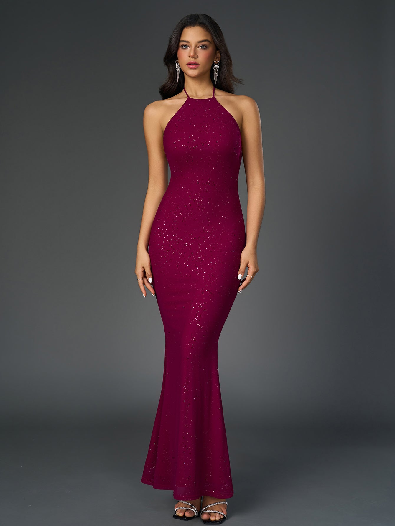 Sequin Halter Neck Backless Mermaid Maxi Gown