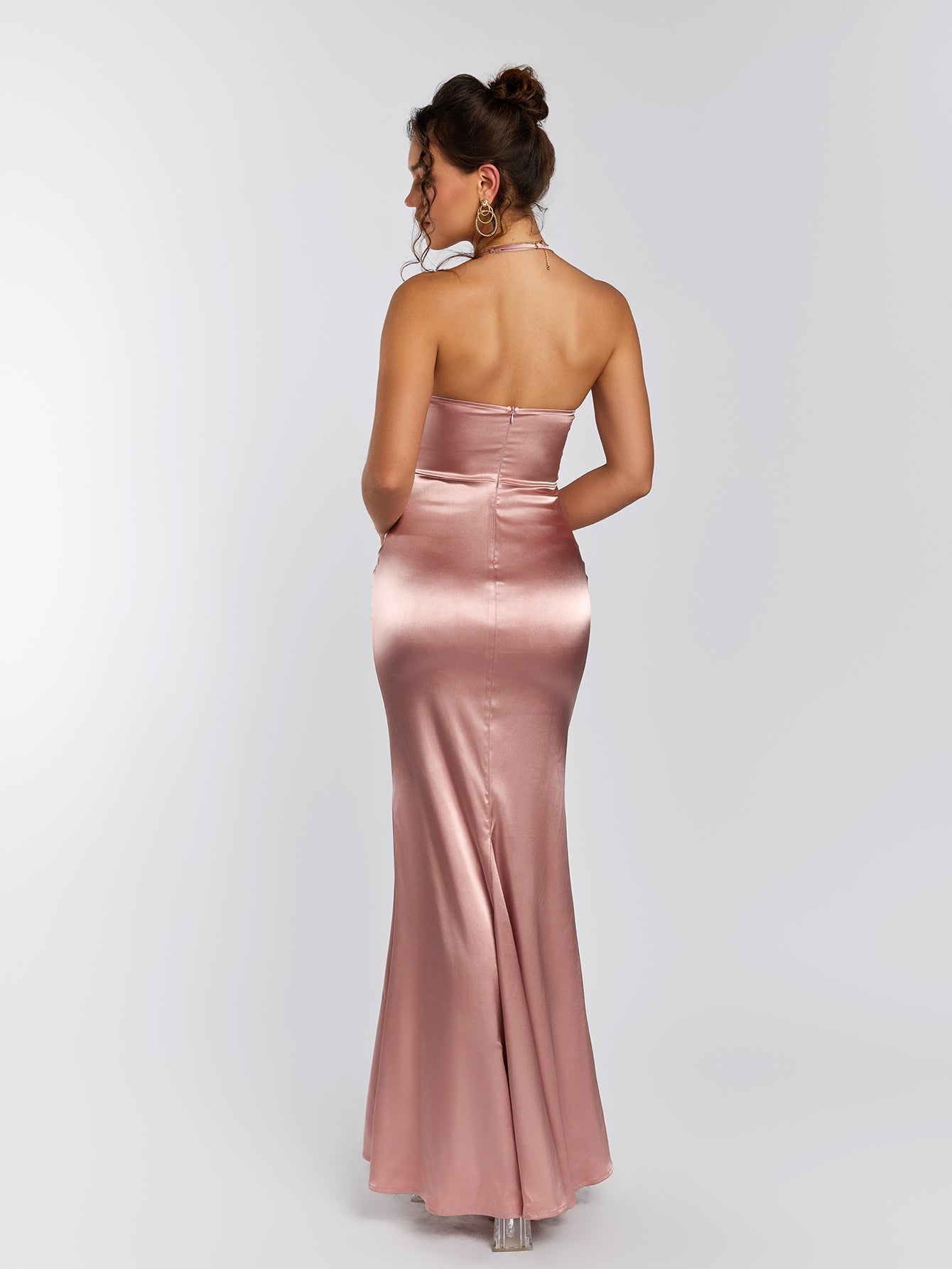 Satin Halter Neck Corset Backless Mermaid Maxi Dress