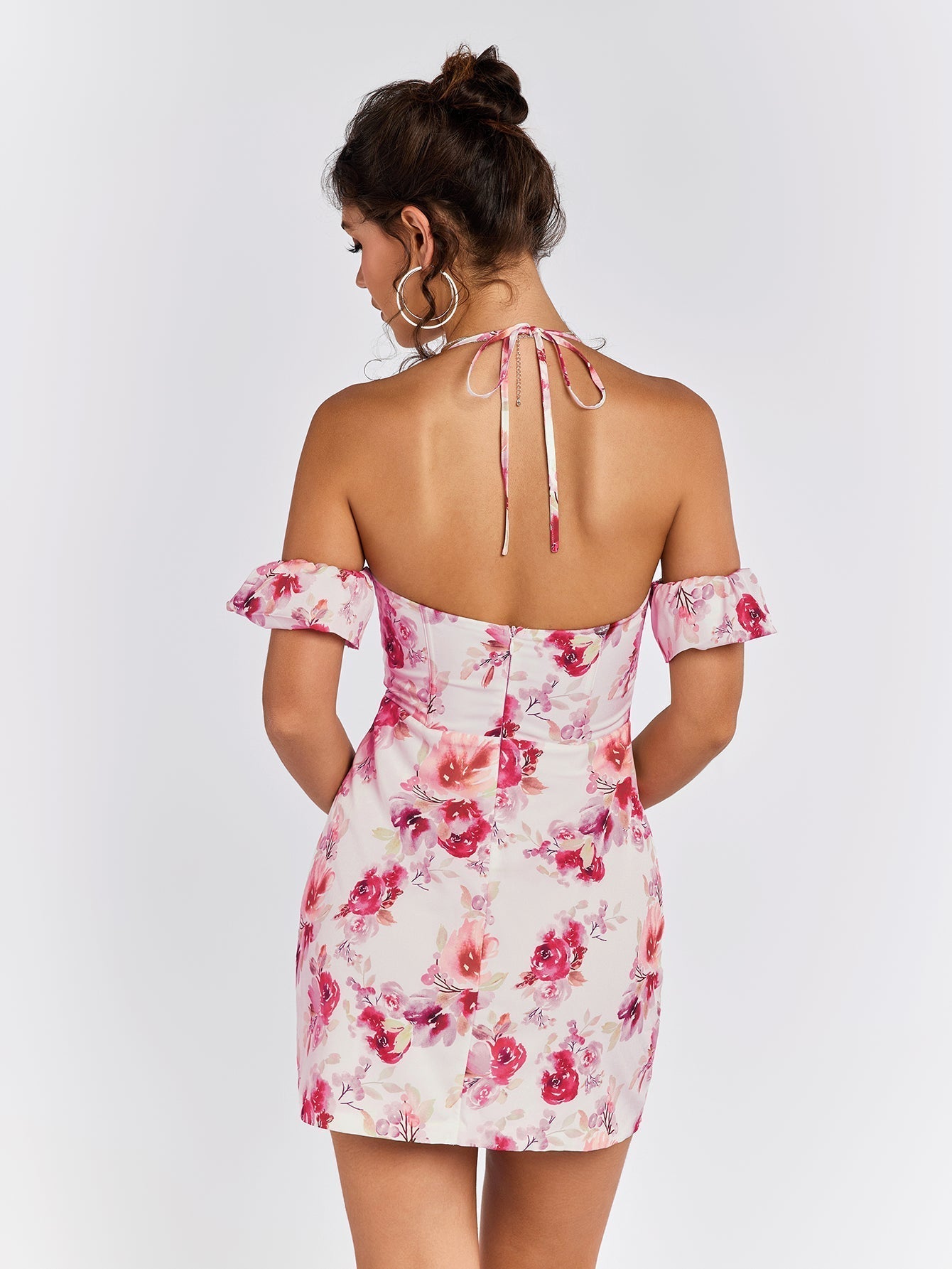Floral Off Shoulder Sweetheart Ruffle Corset Bodycon Mini Dress