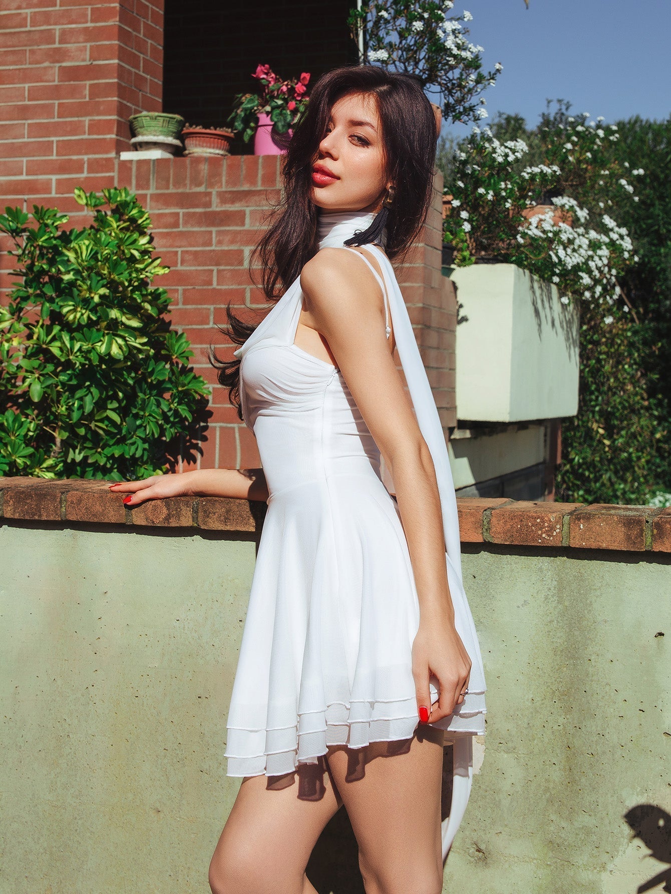 Mesh Halter Neck Ruched Fit and Flare Mini Dress