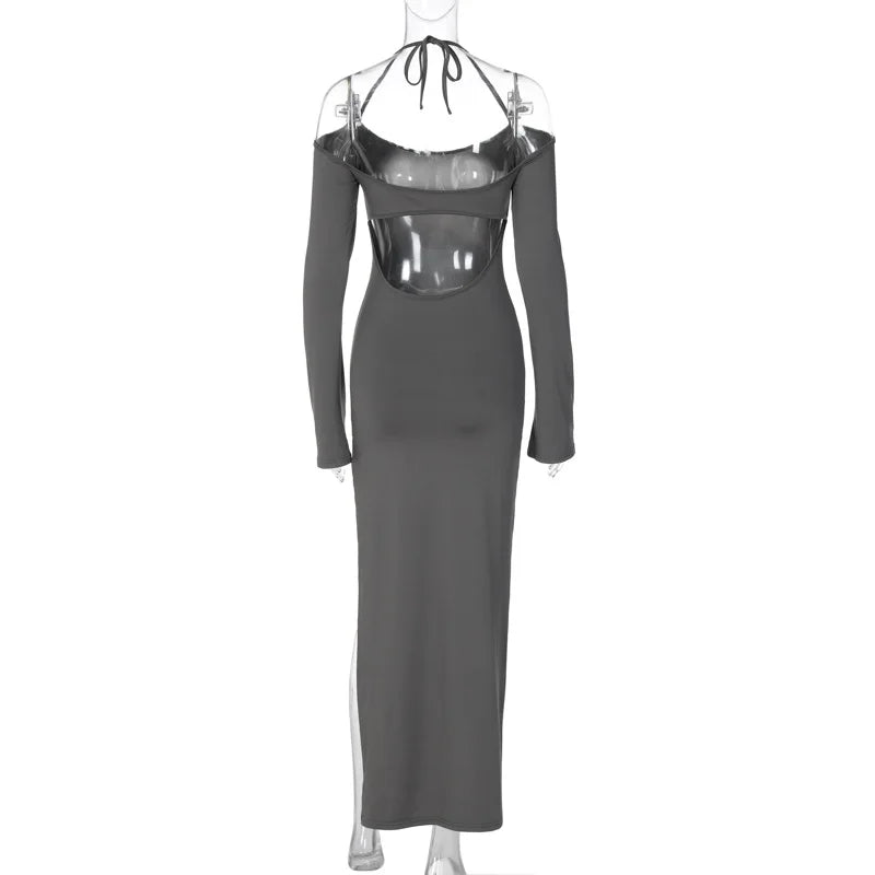 Backless Halter-Neck Maxi Dress