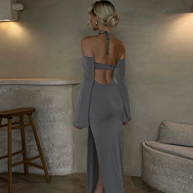 Backless Halter-Neck Maxi Dress
