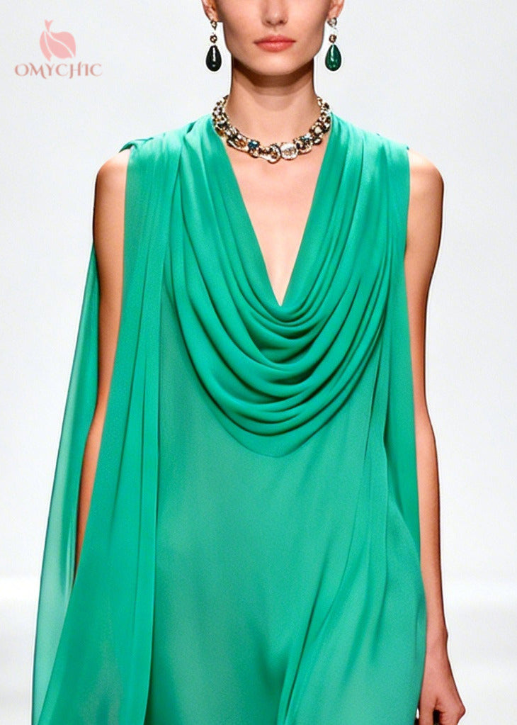 Sleeveless Cowl Neck Cape Detail 3D Floral Hem Maxi Gown