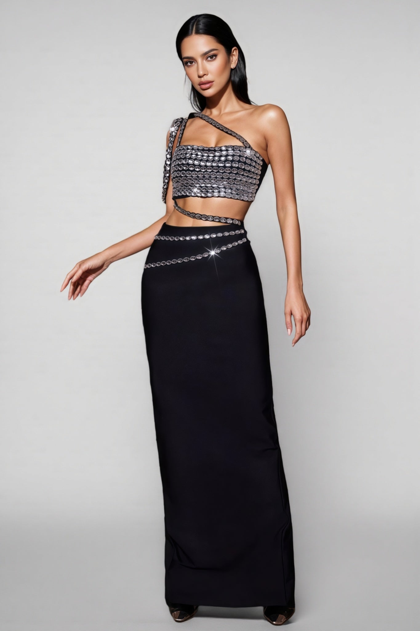 Mikko Rhinestone Bandage Maxi Dress Set - View 2