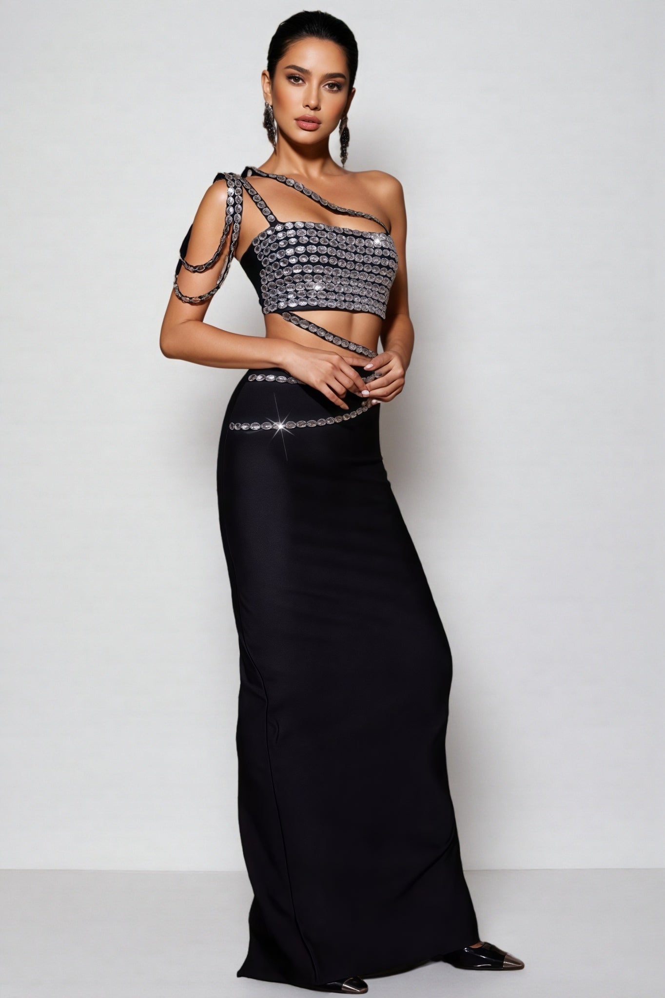 Mikko Rhinestone Bandage Maxi Dress Set - View 3