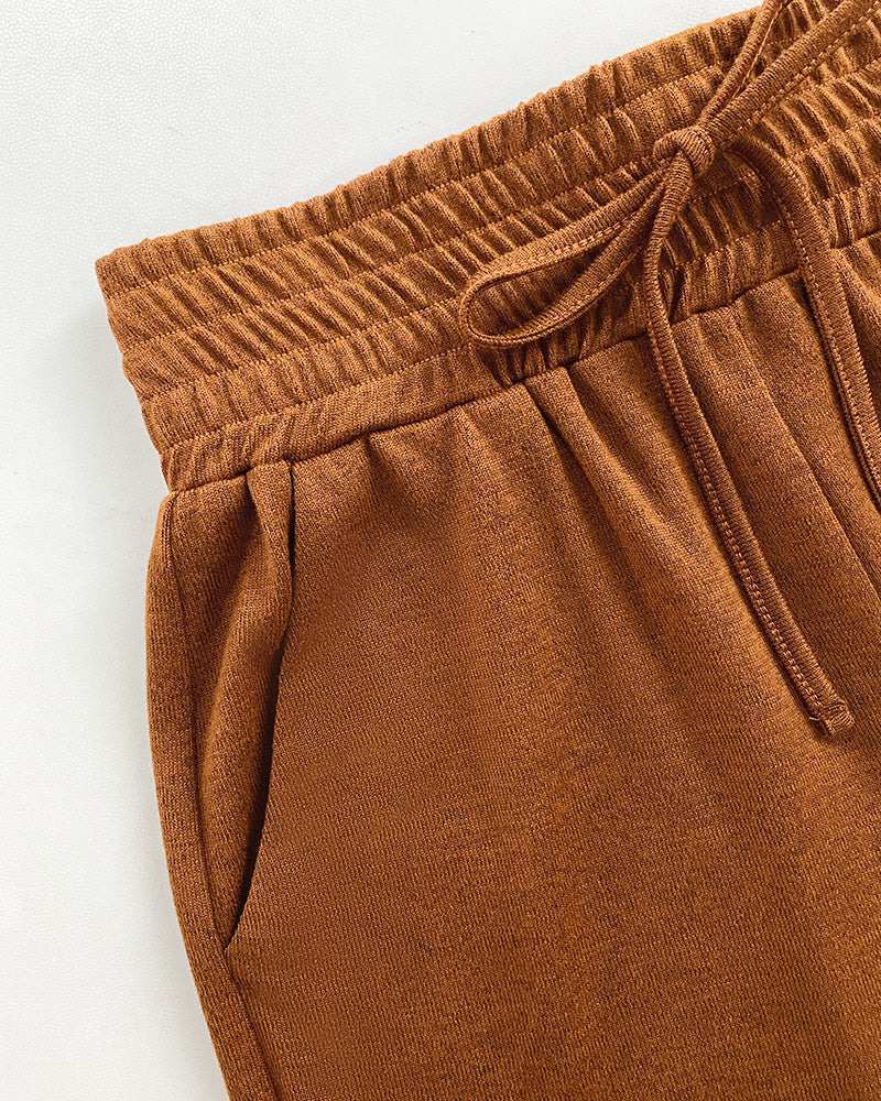 Wide Leg Pants Elastic Waist Polyester Elastane