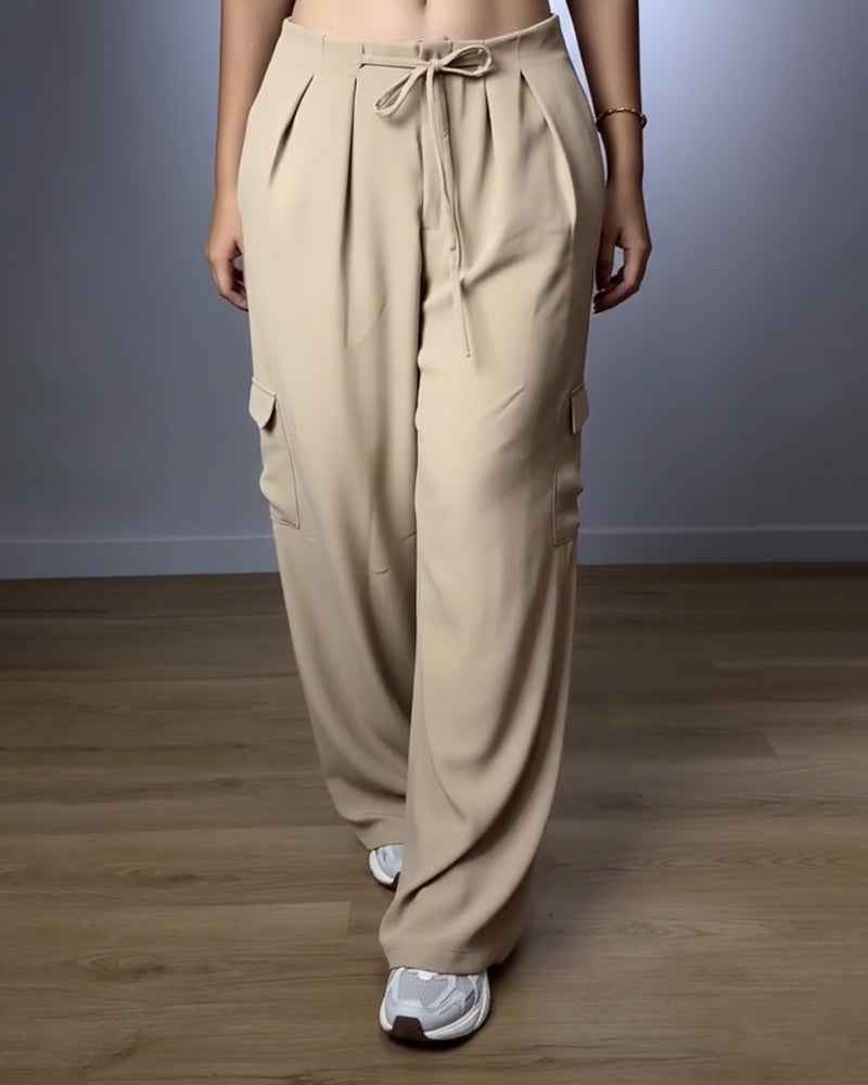 Jamota High Waist Black Cargo Trousers With Stretch Fabric And Pockets For All Day Comfort