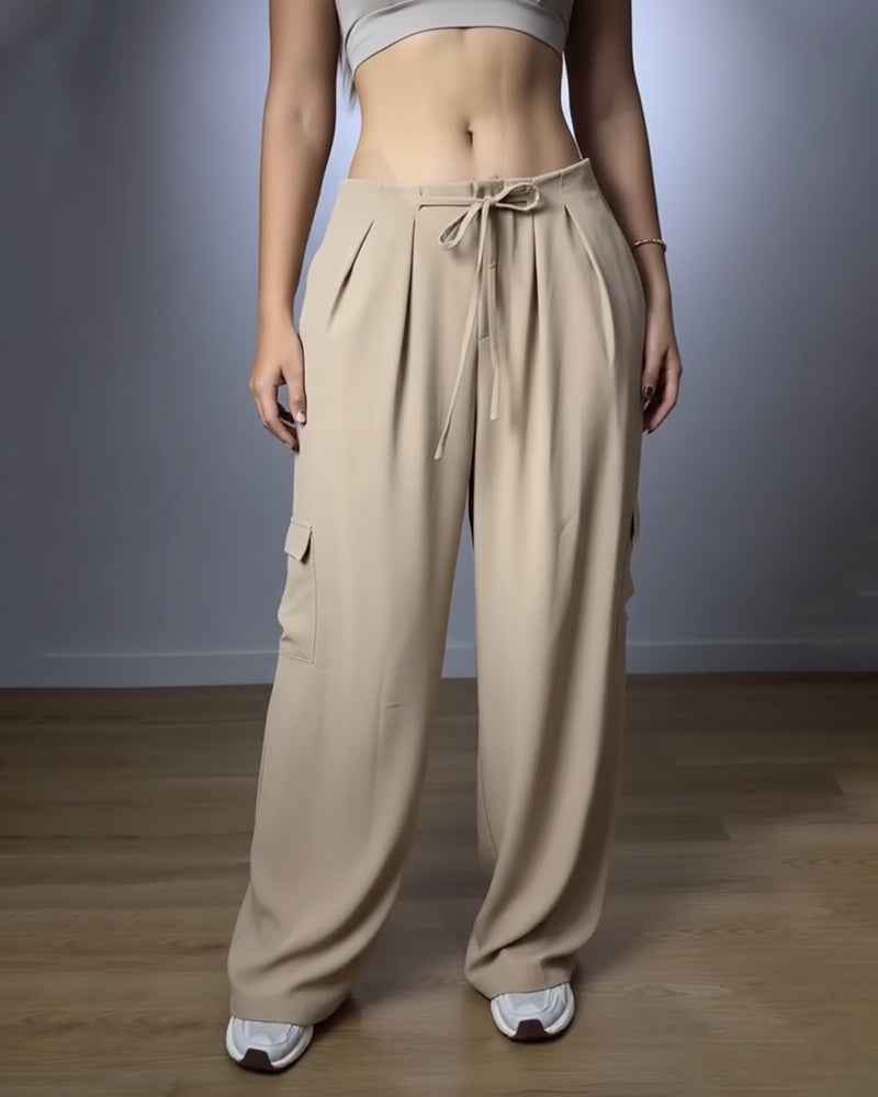 Jamota High Waist Black Cargo Trousers With Stretch Fabric And Pockets For All Day Comfort