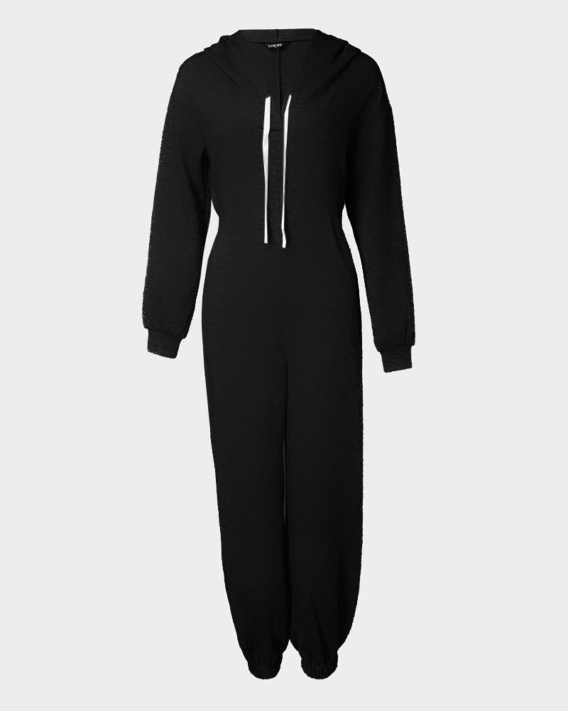 Trendy Hooded Cuffed Jumpsuit for Women | Soft Fabric & Adjustable Wai