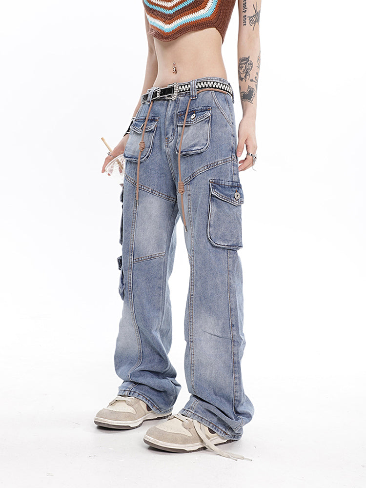 Vintage Washed Wide-Leg Denim Jeans