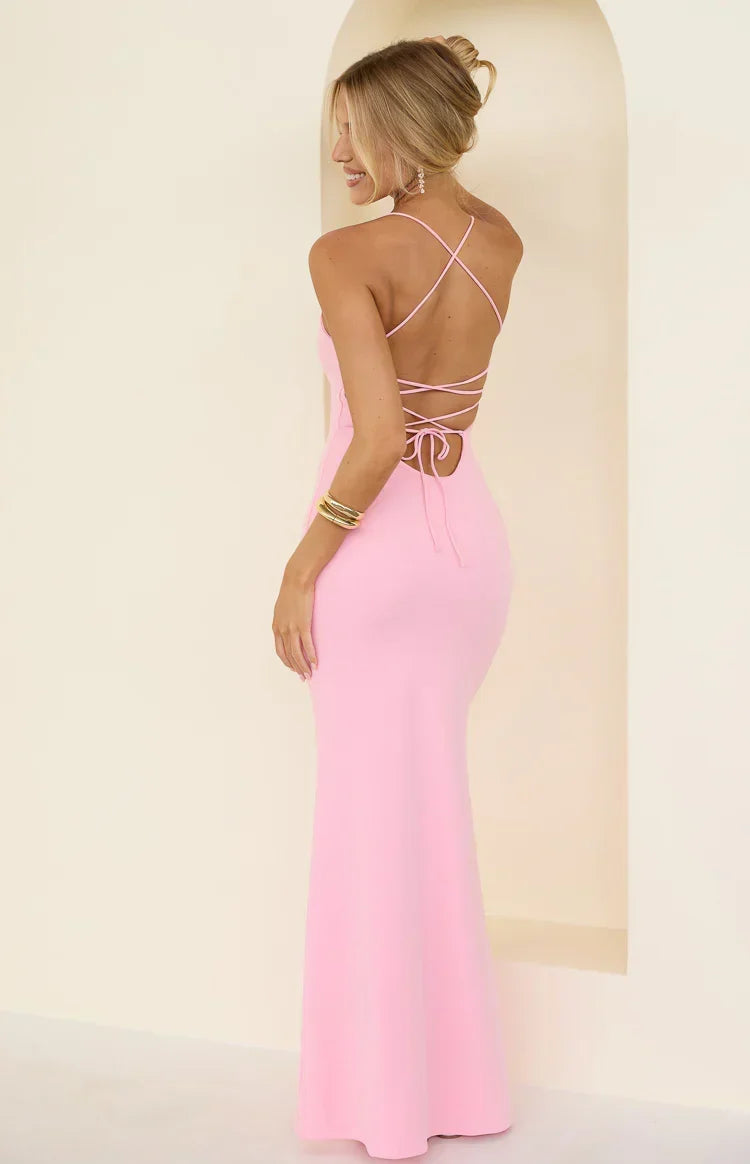 Harriet Pink Crepe Maxi Dress