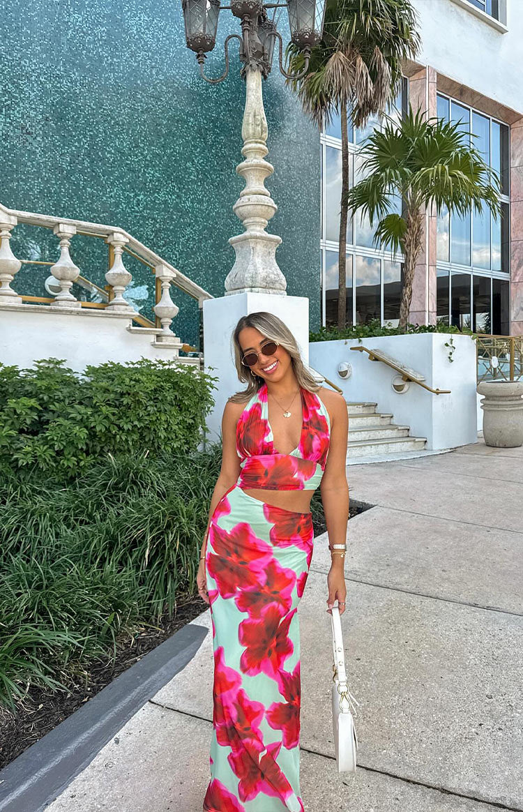 Harvey Green Floral Print Maxi Dress