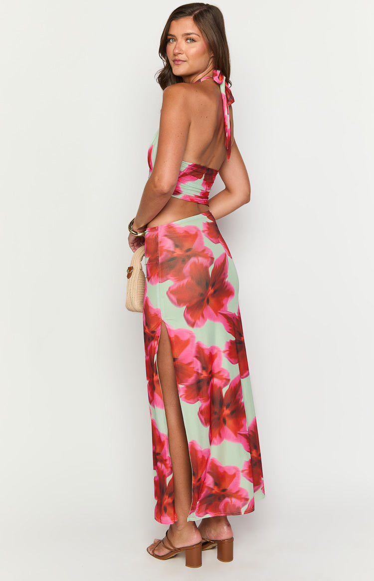 Harvey Green Floral Print Maxi Dress
