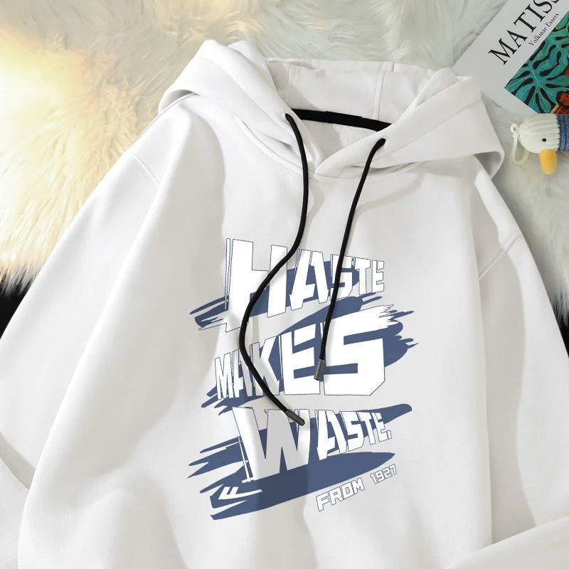 Brushstroke Slogan Letter Print Drawstring Pullover Hoodie 2