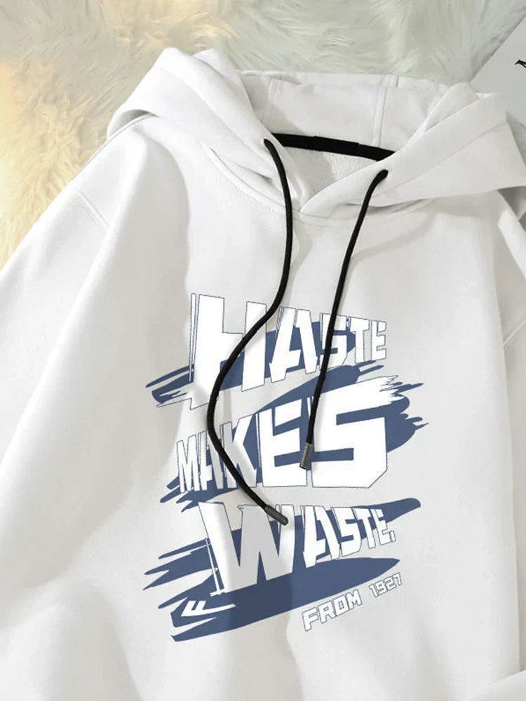 Brushstroke Slogan Letter Print Drawstring Pullover Hoodie 10