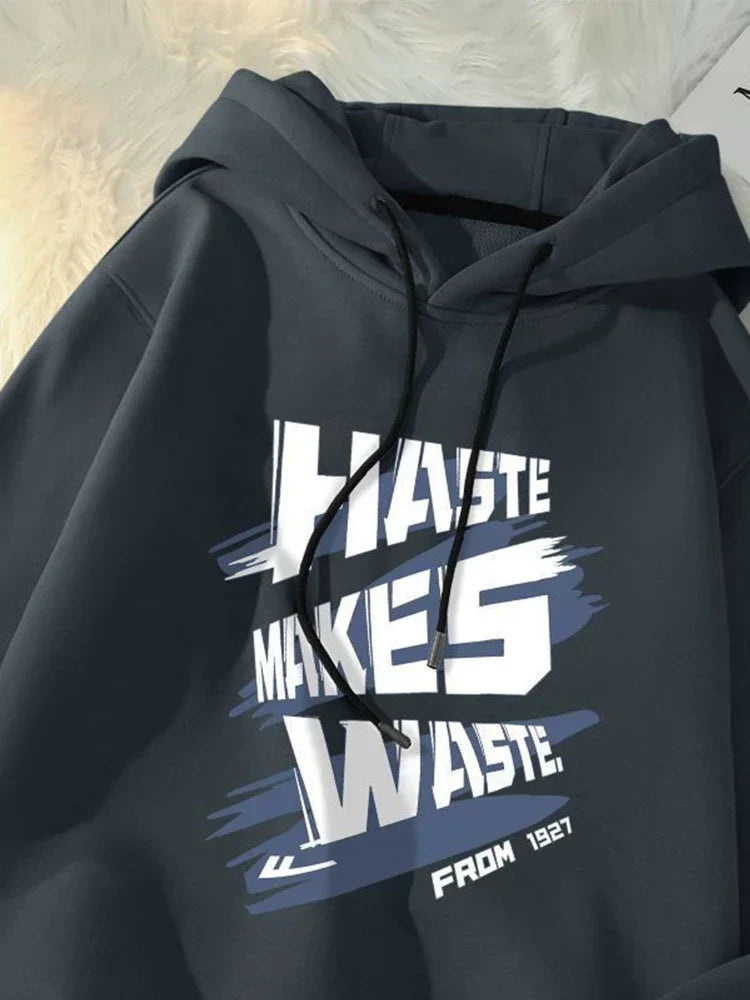 Brushstroke Slogan Letter Print Drawstring Pullover Hoodie 8