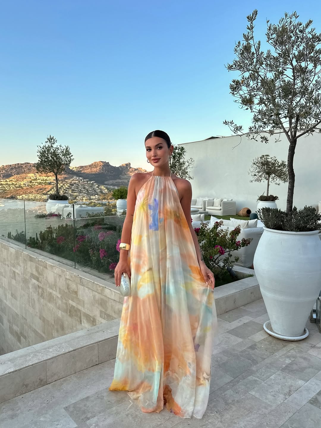 Halter Neck Sleeveless Tie Dye Maxi Dress