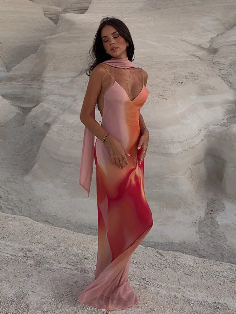 Satin Deep V-Neck Backless Slip Maxi Dress 2
