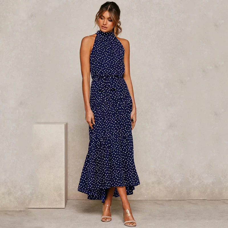 Halter Neck Polka Dot A-Line Mini Dress