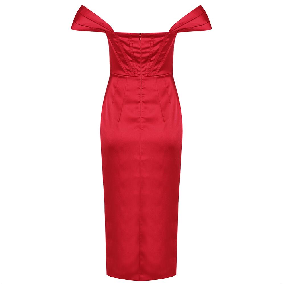 Satin Off Shoulder Sweetheart Corset High Split Bodycon Mini Dress