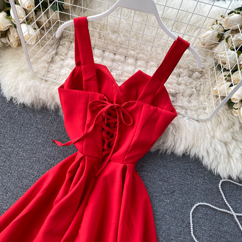 Sleeveless Sweetheart Wide Strap A-Line Midi Cocktail Dress