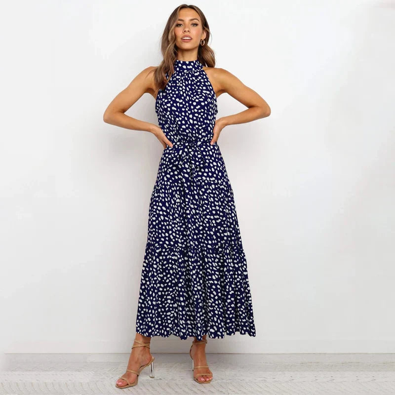 Halter Neck Polka Dot A-Line Mini Dress