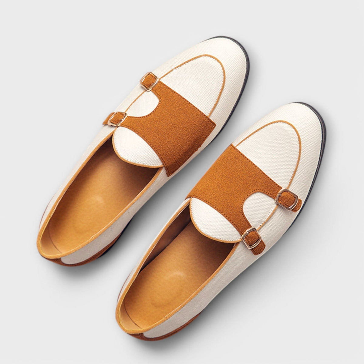 Round Toe Double Monk Strap Contrast Loafers