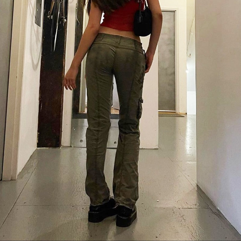 Mojoyce Retro Grunge Cargo Denim Jeans Streetwear Korean Vintage 90s Low Waist Trousers Aesthetic 90s Straight Pants Cuteandpsycho