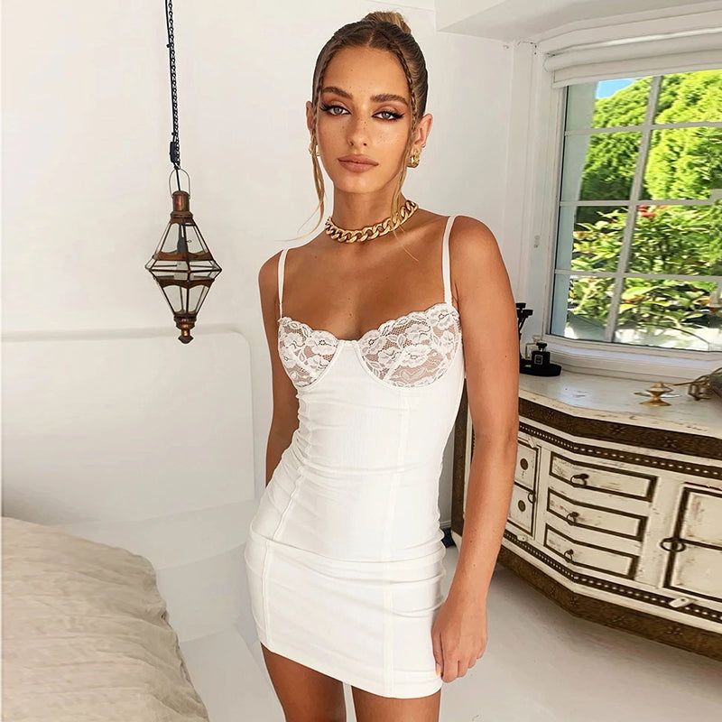 Lace Cup Bustier Ruched Bodycon Mini Dress
