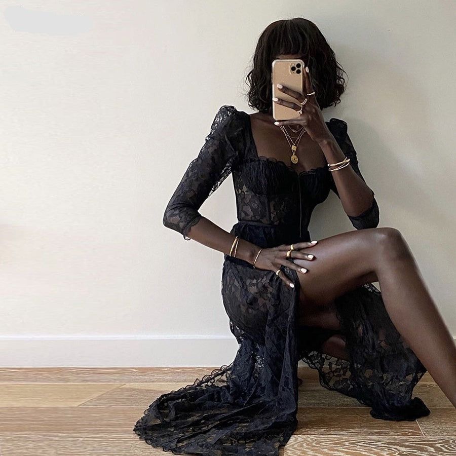 In Her Prime Lace High Slit Maxi Dress - View 7