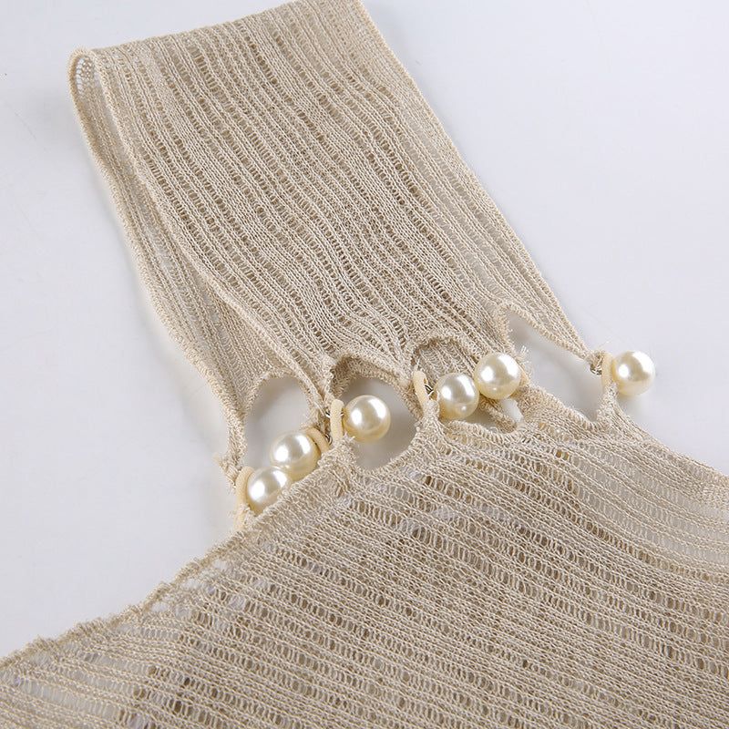 On Vacay One Shoulder Backless Pearl Dress 5