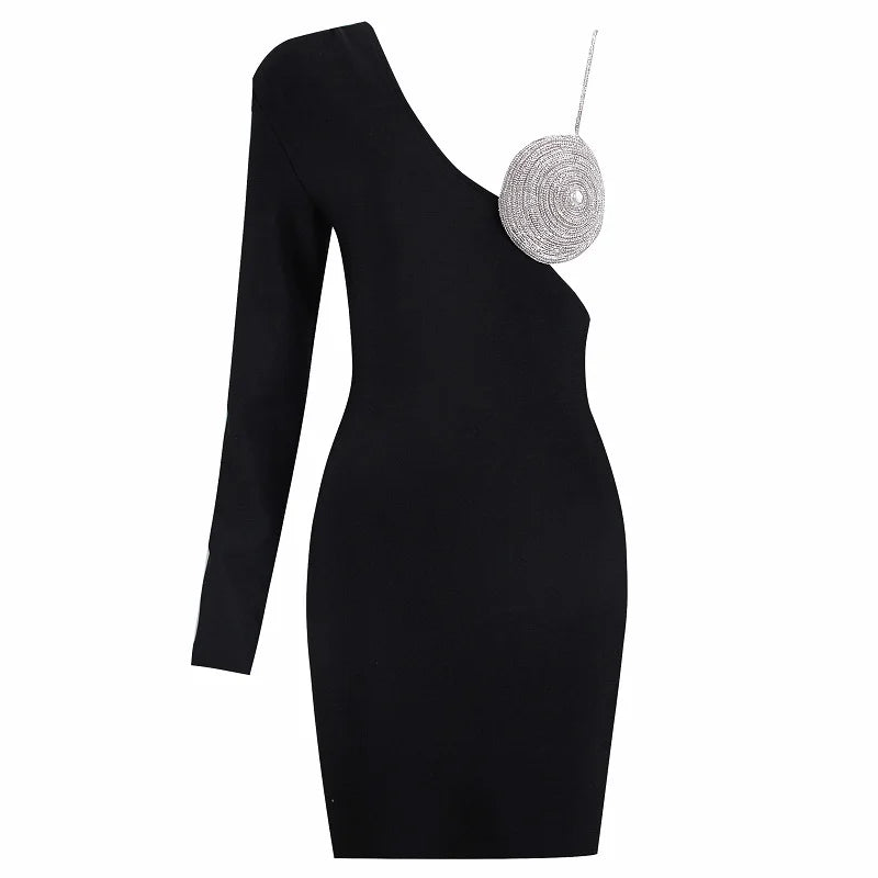 Rhinestone Bra Cup One Shoulder Cut Out Mini Dress 11