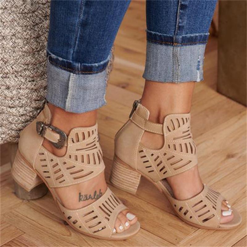 Buckle Peep Toe Hollow Out Shoes