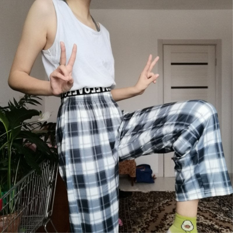 Mojoyce Fashion Wide Leg Pants Womens Hot Sale Summer Fall Chic High Waist Streetwear Vintage Plaid Pants Casual Female Trousers