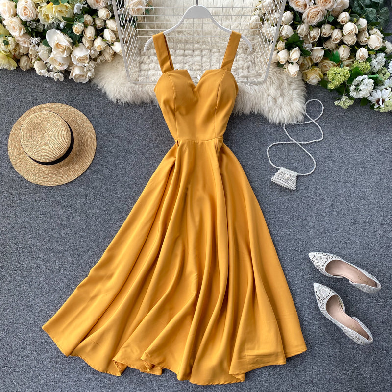 Cocktail Sleeveless Sweetheart Neck Wide Strap A-Line Midi Dress