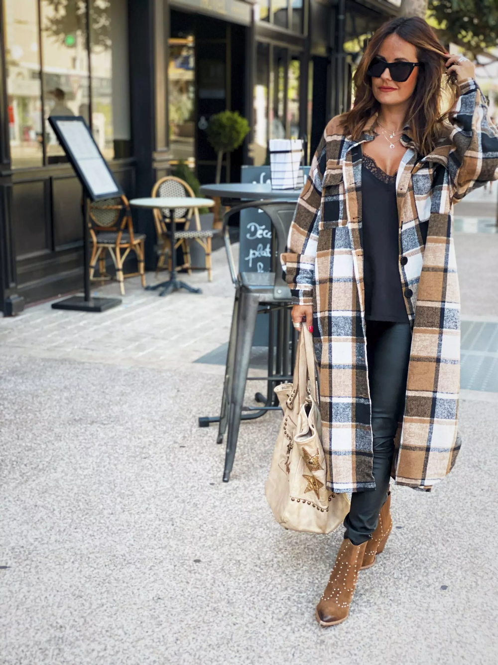 Long Flannel Plaid Trench Coat