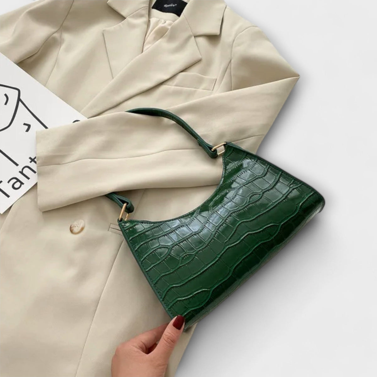 Croc Embossed Patent Baguette Shoulder Bag