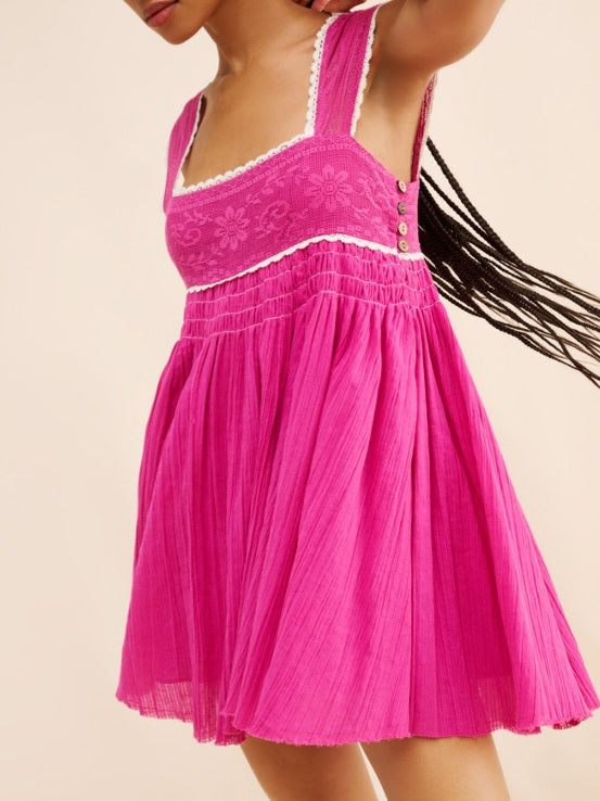 Lace Square Neck Babydoll Mini Dress Summer 6